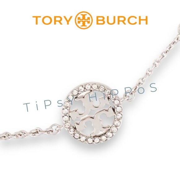 Tory Burch Silver Logo Paver Chain Bracelet For Women - Picture 2 of 5